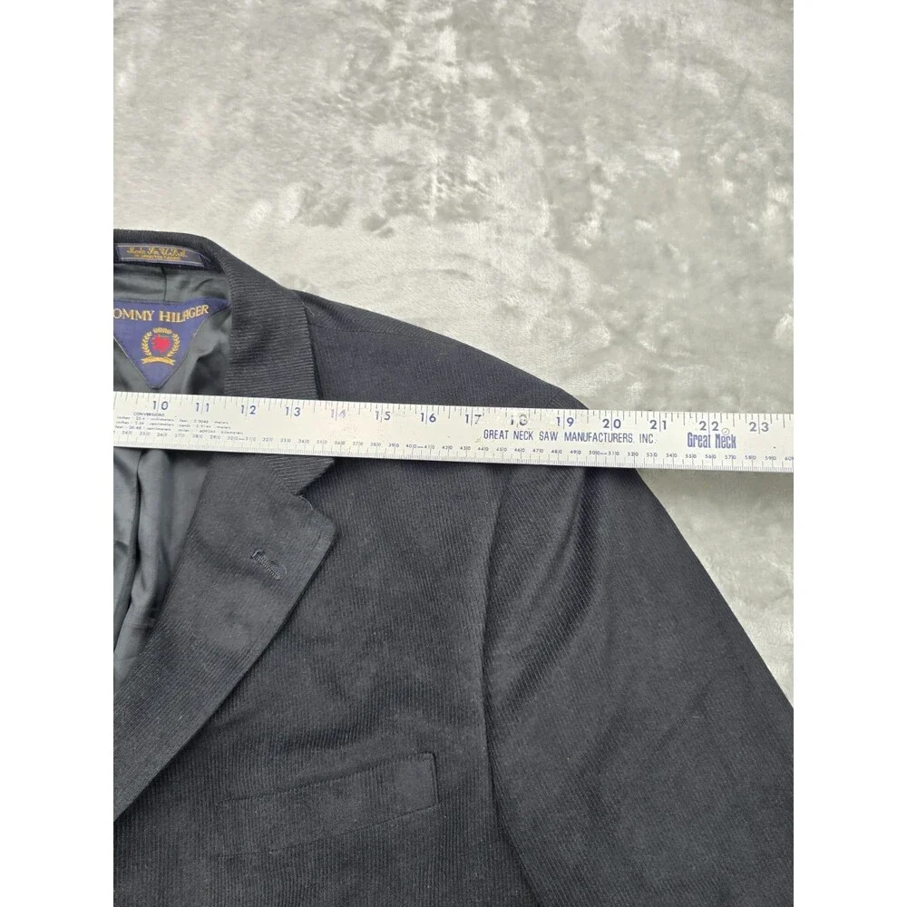 Vintage Tommy Hilfiger Corduroy Blazer Jacket Mens 44L Black Crest Made in USA